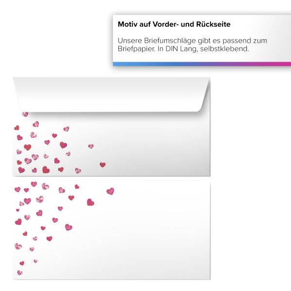 10 Briefpapiere und Briefumschläge SET | Herzen Liebesbrief | Papier und Umschlag mit Design-Motiv bedruckt | 90 g/m² – Bild 3
