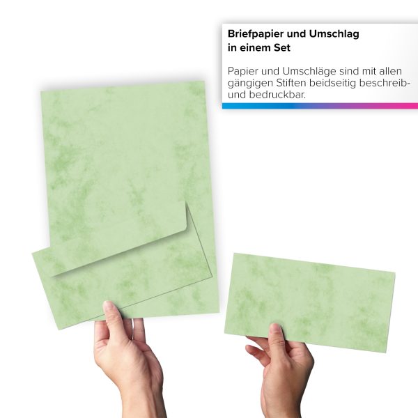 10 Briefpapiere und Briefumschläge SET | Marmor grün | Papier und Umschlag mit Design-Motiv bedruckt | 90 g/m² – Bild 5
