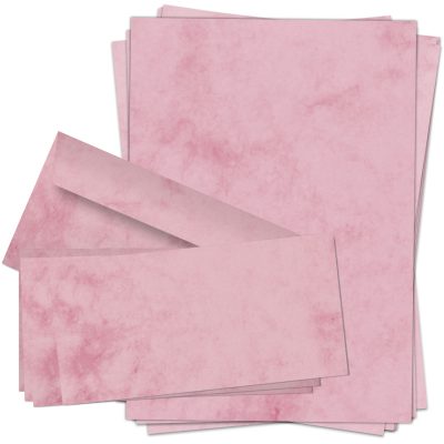 10 Briefpapiere und Briefumschläge SET | Marmor rot | Papier und Umschlag mit Design-Motiv bedruckt | 90 g/m²