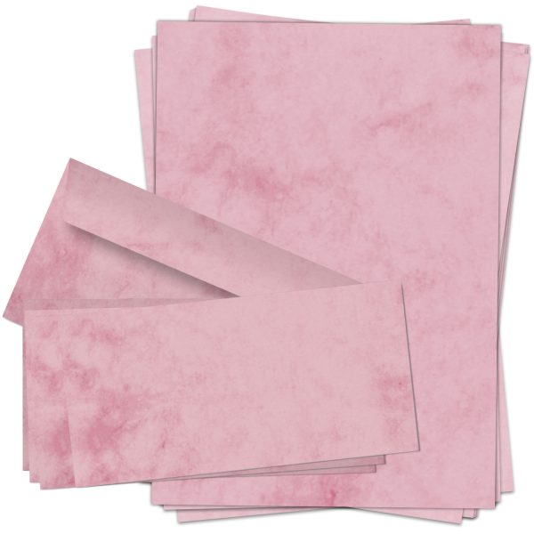 10 Briefpapiere und Briefumschläge SET | Marmor rot | Papier und Umschlag mit Design-Motiv bedruckt | 90 g/m²