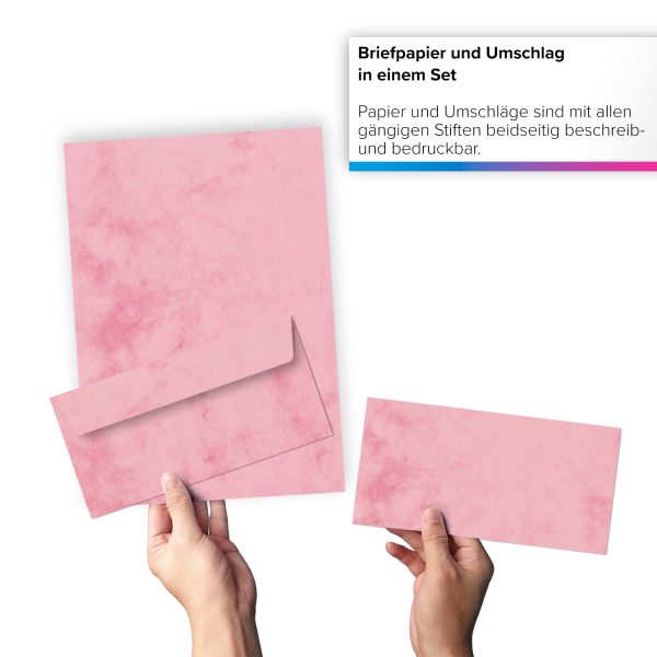 10 Briefpapiere und Briefumschläge SET | Marmor rot | Papier und Umschlag mit Design-Motiv bedruckt | 90 g/m² – Bild 5