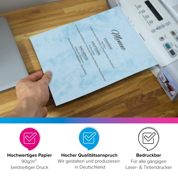 10 Briefpapiere und Briefumschläge SET | Marmor blau | Papier und Umschlag mit Design-Motiv bedruckt | 90 g/m² – Bild 4