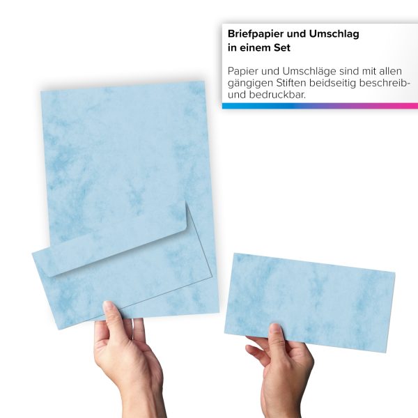 10 Briefpapiere und Briefumschläge SET | Marmor blau | Papier und Umschlag mit Design-Motiv bedruckt | 90 g/m² – Bild 5