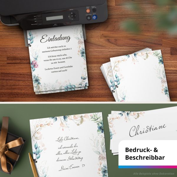 10 Briefpapier und Briefumschlag SET | Romantisch Blumen Modern | Papier und Umschlag mit Design-Motiv bedruckt | 90 g/m² – Bild 6