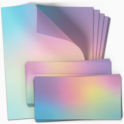 10 Briefpapier und Briefumschlag SET | Bunt verlauf auffällig | Papier und Umschlag mit Design-Motiv bedruckt | 90 g/m²