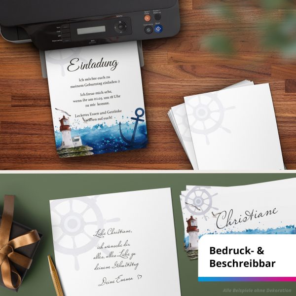 10 Briefpapier und Briefumschlag SET | Maritim Ostsee Nordsee Leuchtturm | Papier und Umschlag mit Design-Motiv bedruckt | 90 g/m² – Bild 6