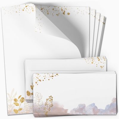 10 Briefpapier und Briefumschlag SET | Aquarell Modern edel | Papier und Umschlag mit Design-Motiv bedruckt | 90 g/m²