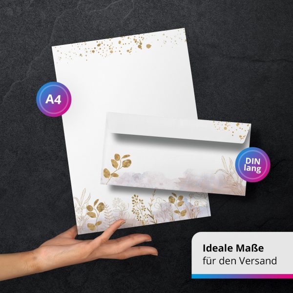 10 Briefpapier und Briefumschlag SET | Aquarell Modern edel | Papier und Umschlag mit Design-Motiv bedruckt | 90 g/m² – Bild 3