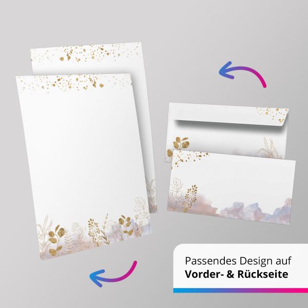 10 Briefpapier und Briefumschlag SET | Aquarell Modern edel | Papier und Umschlag mit Design-Motiv bedruckt | 90 g/m² – Bild 5