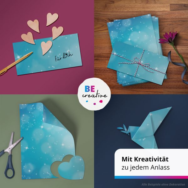 10 Briefpapier und Briefumschlag SET | Blau Sterne Modern | Papier und Umschlag mit Design-Motiv bedruckt | 90 g/m² – Bild 2
