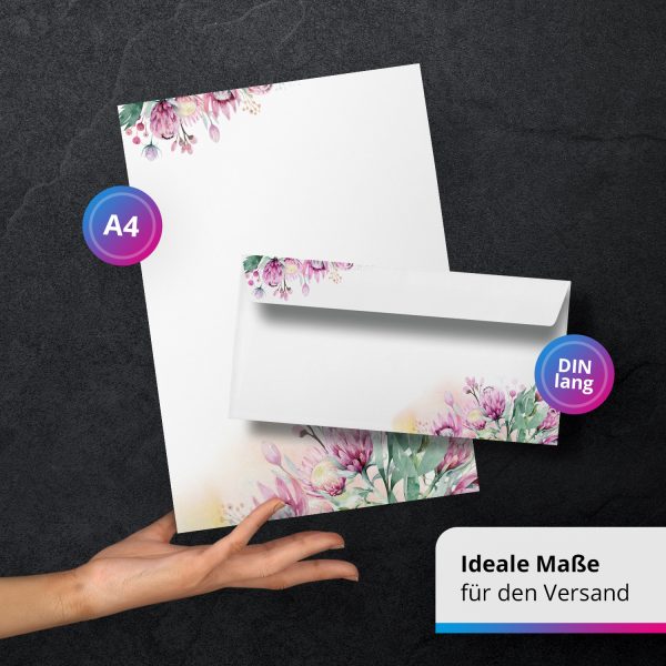 10 Briefpapier und Briefumschlag SET | Romantisch Blumen Brief | Papier und Umschlag mit Design-Motiv bedruckt | 90 g/m² – Bild 3