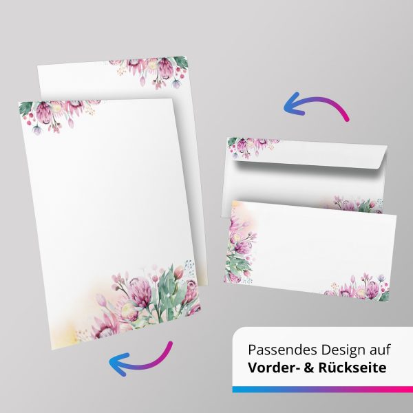 10 Briefpapier und Briefumschlag SET | Romantisch Blumen Brief | Papier und Umschlag mit Design-Motiv bedruckt | 90 g/m² – Bild 5