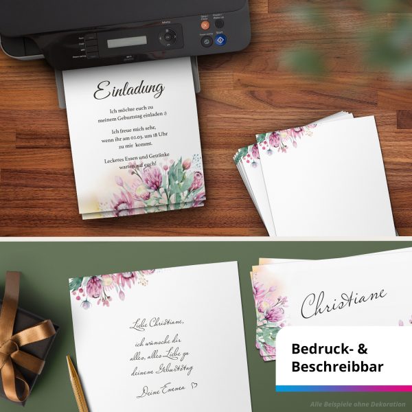 10 Briefpapier und Briefumschlag SET | Romantisch Blumen Brief | Papier und Umschlag mit Design-Motiv bedruckt | 90 g/m² – Bild 6