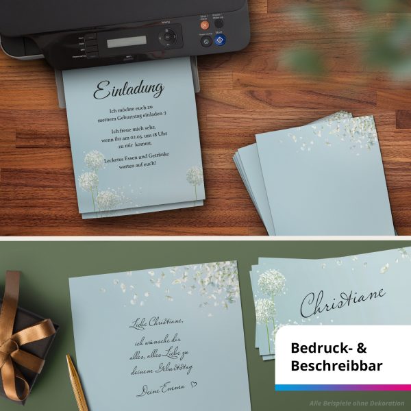 10 Briefpapier und Briefumschlag SET | Blumen Pusteblume Schneeball | Papier und Umschlag mit Design-Motiv bedruckt | 90 g/m² – Bild 6