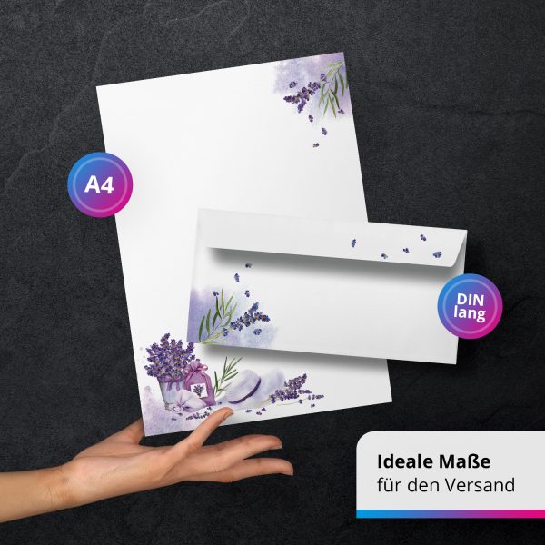 10 Briefpapier und Briefumschlag SET | Lavendel Lila Frankreich | Papier und Umschlag mit Design-Motiv bedruckt | 90 g/m² – Bild 3
