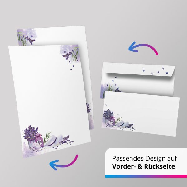 10 Briefpapier und Briefumschlag SET | Lavendel Lila Frankreich | Papier und Umschlag mit Design-Motiv bedruckt | 90 g/m² – Bild 5