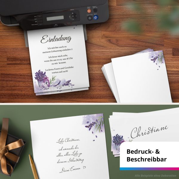 10 Briefpapier und Briefumschlag SET | Lavendel Lila Frankreich | Papier und Umschlag mit Design-Motiv bedruckt | 90 g/m² – Bild 6