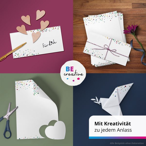 10 Briefpapier und Briefumschlag SET | Konfetti Einladung Party | Papier und Umschlag mit Design-Motiv bedruckt | 90 g/m² – Bild 2