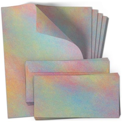 10 Briefpapier und Briefumschlag SET | Bunt Regenbogen Sand | Papier und Umschlag mit Design-Motiv bedruckt | 90 g/m²
