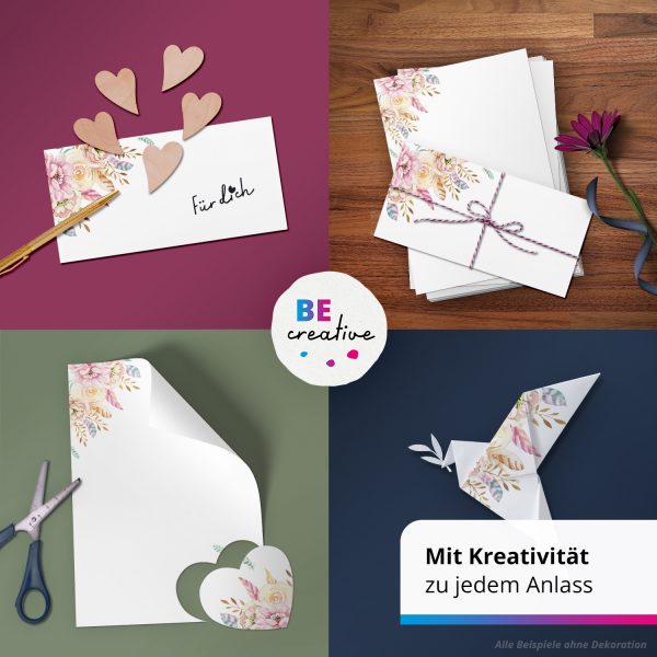10 Briefpapier und Briefumschlag SET | Rosa Federn | Papier und Umschlag mit Design-Motiv bedruckt | 90 g/m² – Bild 2