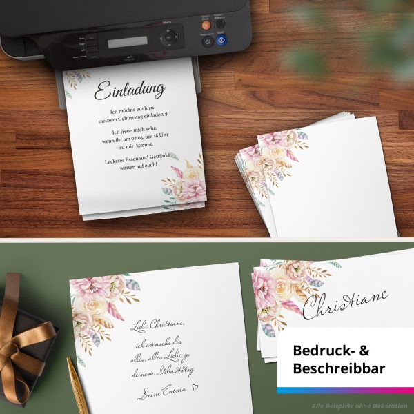 10 Briefpapier und Briefumschlag SET | Rosa Federn | Papier und Umschlag mit Design-Motiv bedruckt | 90 g/m² – Bild 6