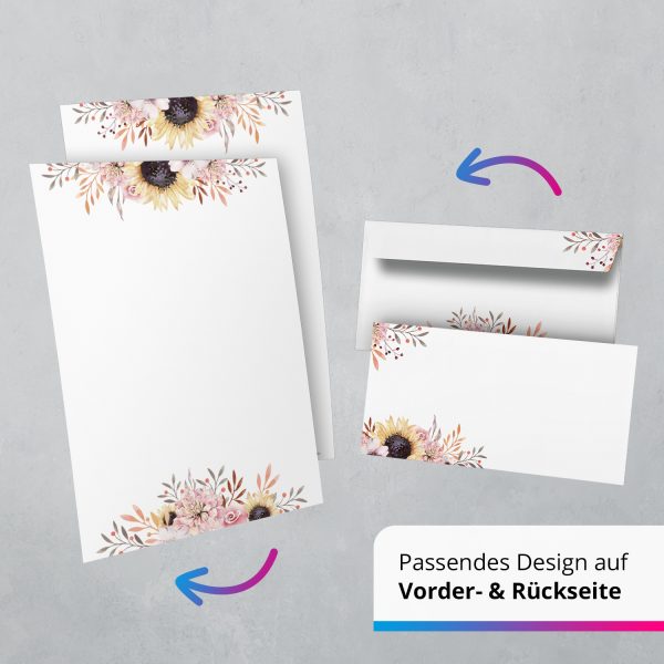 10 Briefpapier und Briefumschlag SET | Sonnenblume Blumen | Papier und Umschlag mit Design-Motiv bedruckt | 90 g/m² – Bild 5