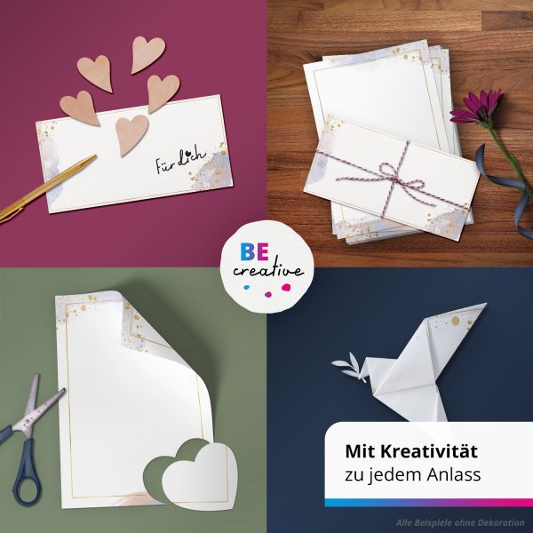 10 Briefpapier und Briefumschlag SET | Aquarell Gold-Look | Papier und Umschlag mit Design-Motiv bedruckt | 90 g/m² – Bild 2