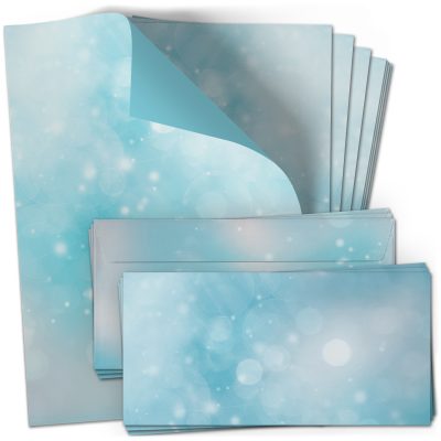 10 Briefpapier und Briefumschlag SET | Blau Hellblau Türkis Wolken | Papier und Umschlag mit Design-Motiv bedruckt | 90 g/m²
