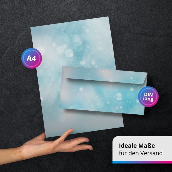 10 Briefpapier und Briefumschlag SET | Blau Hellblau Türkis Wolken | Papier und Umschlag mit Design-Motiv bedruckt | 90 g/m² – Bild 3