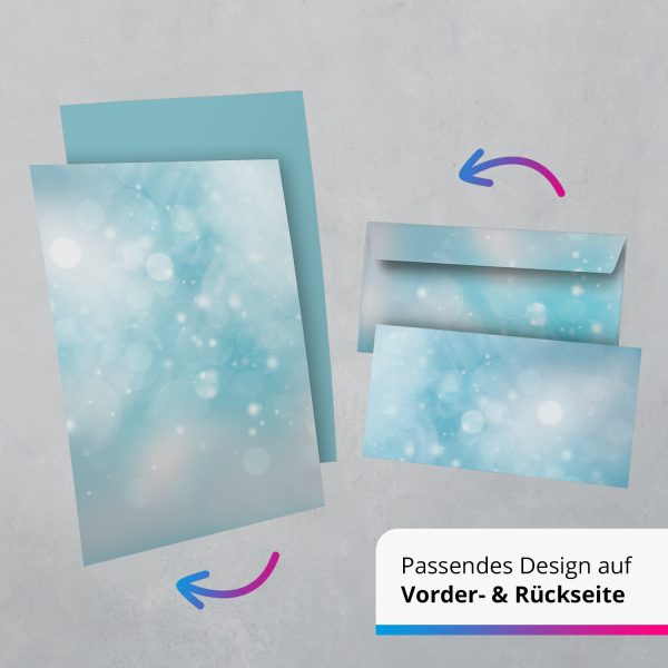10 Briefpapier und Briefumschlag SET | Blau Hellblau Türkis Wolken | Papier und Umschlag mit Design-Motiv bedruckt | 90 g/m² – Bild 5