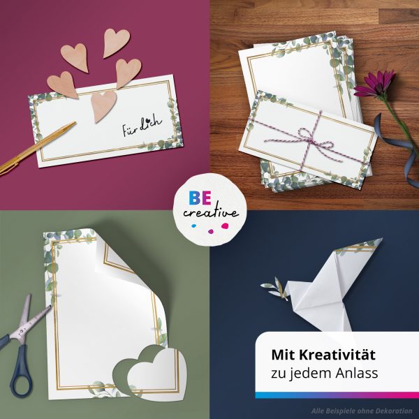 10 Briefpapier und Briefumschlag SET | Eukalyptus Gold-Look | Papier und Umschlag mit Design-Motiv bedruckt | 90 g/m² – Bild 2