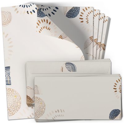 10 Briefpapier und Briefumschlag SET | Moderne Kunst Bo Ho | Papier und Umschlag mit Design-Motiv bedruckt | 90 g/m²