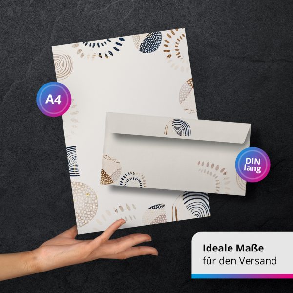 10 Briefpapier und Briefumschlag SET | Moderne Kunst Bo Ho | Papier und Umschlag mit Design-Motiv bedruckt | 90 g/m² – Bild 3