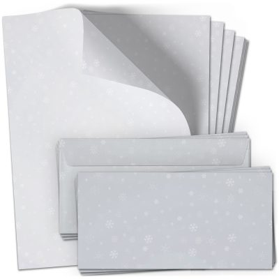 10 Briefpapier und Briefumschlag SET | Winter Weihnachten Schneeflocken | Papier und Umschlag mit Design-Motiv bedruckt | 90 g/m²