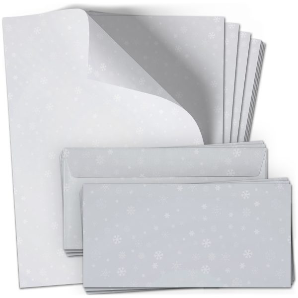 10 Briefpapier und Briefumschlag SET | Winter Weihnachten Schneeflocken | Papier und Umschlag mit Design-Motiv bedruckt | 90 g/m²