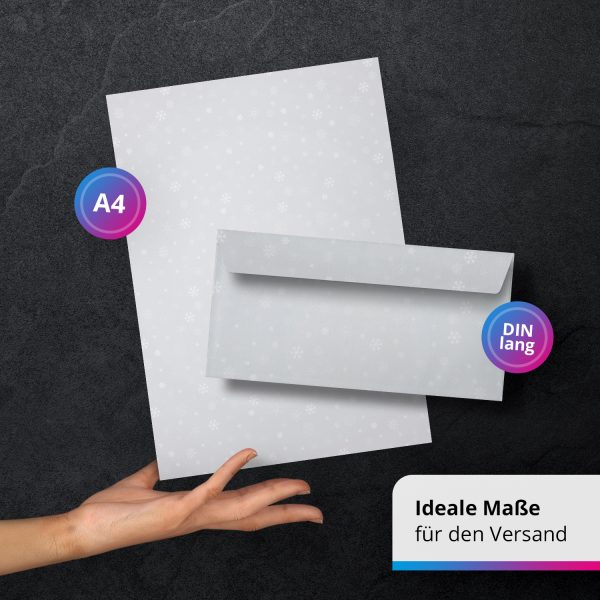 10 Briefpapier und Briefumschlag SET | Winter Weihnachten Schneeflocken | Papier und Umschlag mit Design-Motiv bedruckt | 90 g/m² – Bild 3