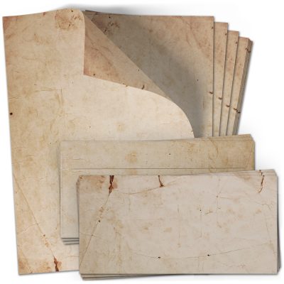 10 Briefpapier und Briefumschlag SET | Vintage Beige Braun Altes Papier | Papier und Umschlag mit Design-Motiv bedruckt | 90 g/m²