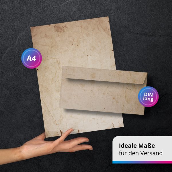 10 Briefpapier und Briefumschlag SET | Vintage Beige Braun Altes Papier | Papier und Umschlag mit Design-Motiv bedruckt | 90 g/m² – Bild 3