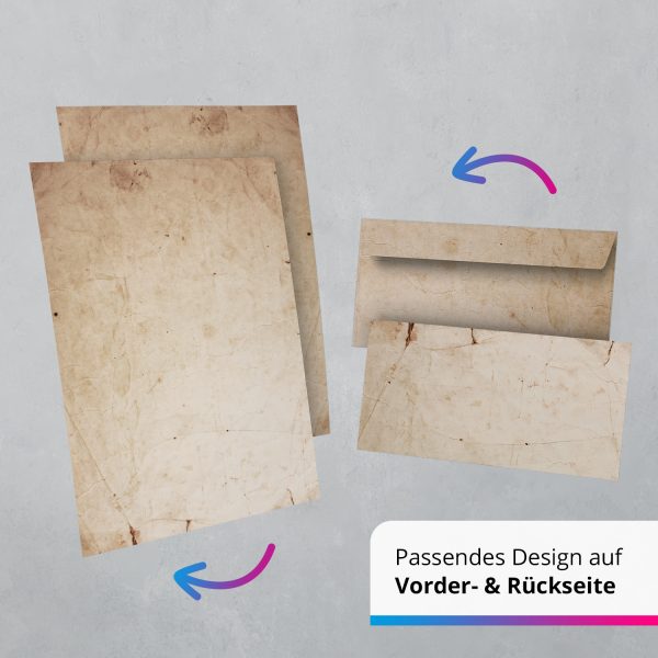 10 Briefpapier und Briefumschlag SET | Vintage Beige Braun Altes Papier | Papier und Umschlag mit Design-Motiv bedruckt | 90 g/m² – Bild 5