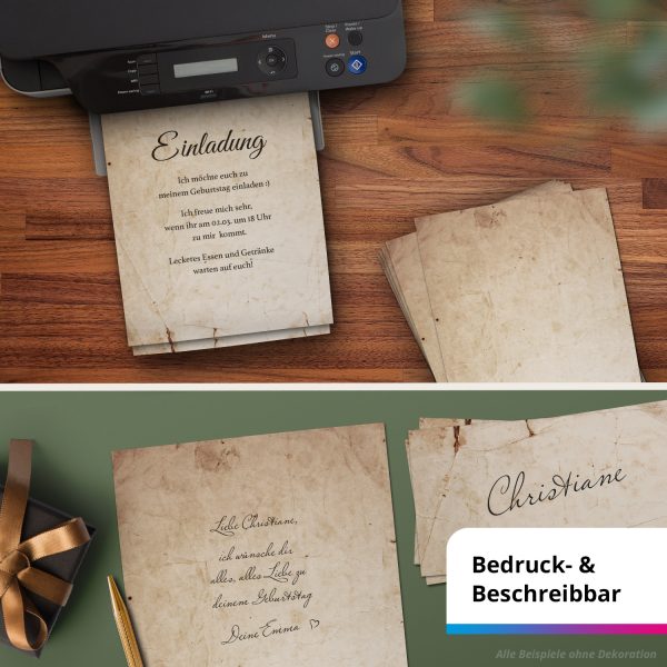 10 Briefpapier und Briefumschlag SET | Vintage Beige Braun Altes Papier | Papier und Umschlag mit Design-Motiv bedruckt | 90 g/m² – Bild 6