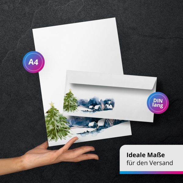 10 Briefpapier und Briefumschlag SET | Weihnachten Winter Landschaft | Papier und Umschlag mit Design-Motiv bedruckt | 90 g/m² – Bild 3