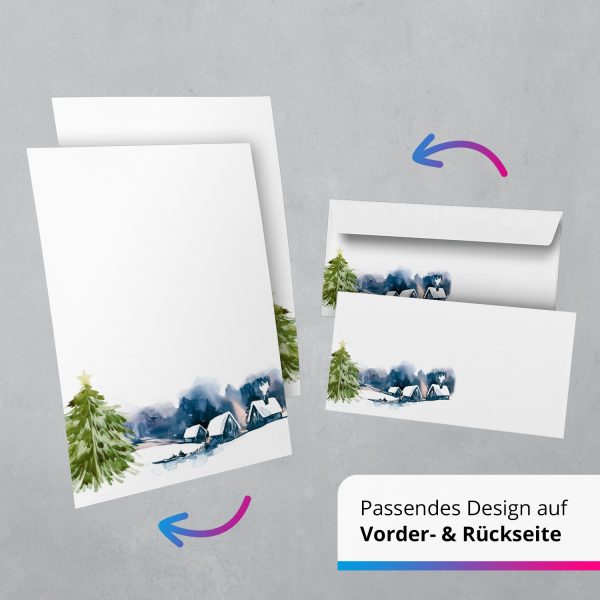 10 Briefpapier und Briefumschlag SET | Weihnachten Winter Landschaft | Papier und Umschlag mit Design-Motiv bedruckt | 90 g/m² – Bild 5