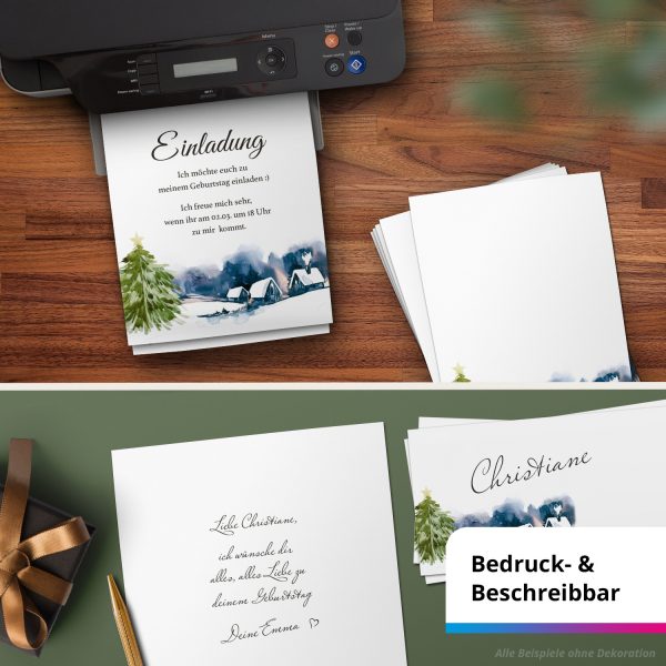 10 Briefpapier und Briefumschlag SET | Weihnachten Winter Landschaft | Papier und Umschlag mit Design-Motiv bedruckt | 90 g/m² – Bild 6