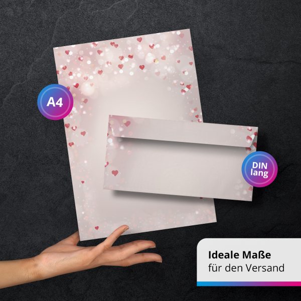 10 Briefpapier und Briefumschlag SET | Herzen Rosa Liebe Herz Liebesbrief | Papier und Umschlag mit Design-Motiv bedruckt | 90 g/m² – Bild 3
