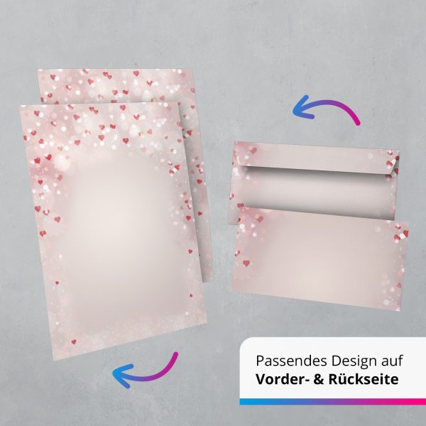 10 Briefpapier und Briefumschlag SET | Herzen Rosa Liebe Herz Liebesbrief | Papier und Umschlag mit Design-Motiv bedruckt | 90 g/m² – Bild 5