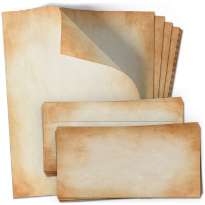 10 Briefpapier und Briefumschlag SET | Vintage Shabby Chic Retro Braun Beige | Papier und Umschlag mit Design-Motiv bedruckt | 90 g/m²