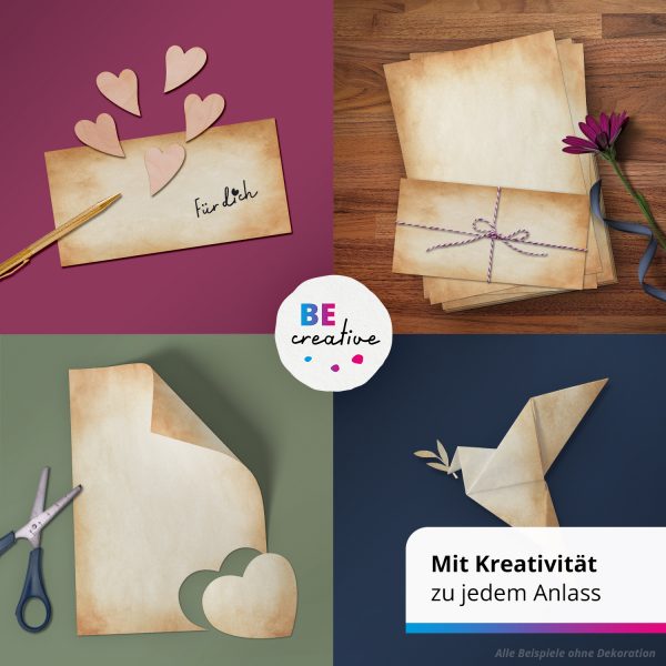 10 Briefpapier und Briefumschlag SET | Vintage Shabby Chic Retro Braun Beige | Papier und Umschlag mit Design-Motiv bedruckt | 90 g/m² – Bild 2