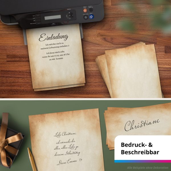 10 Briefpapier und Briefumschlag SET | Vintage Shabby Chic Retro Braun Beige | Papier und Umschlag mit Design-Motiv bedruckt | 90 g/m² – Bild 6
