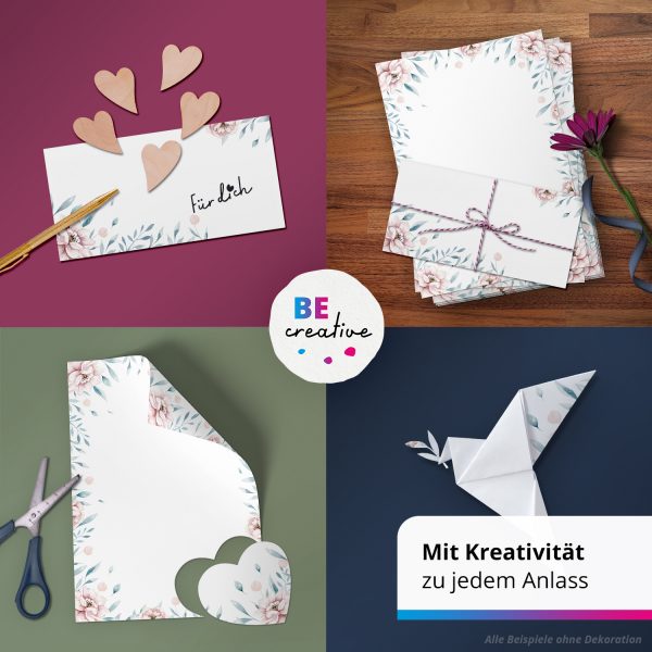 10 Briefpapier und Briefumschlag SET | Wildrose Blumen Romantisch | Papier und Umschlag mit Design-Motiv bedruckt | 90 g/m² – Bild 2