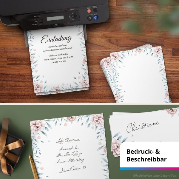 10 Briefpapier und Briefumschlag SET | Wildrose Blumen Romantisch | Papier und Umschlag mit Design-Motiv bedruckt | 90 g/m² – Bild 6